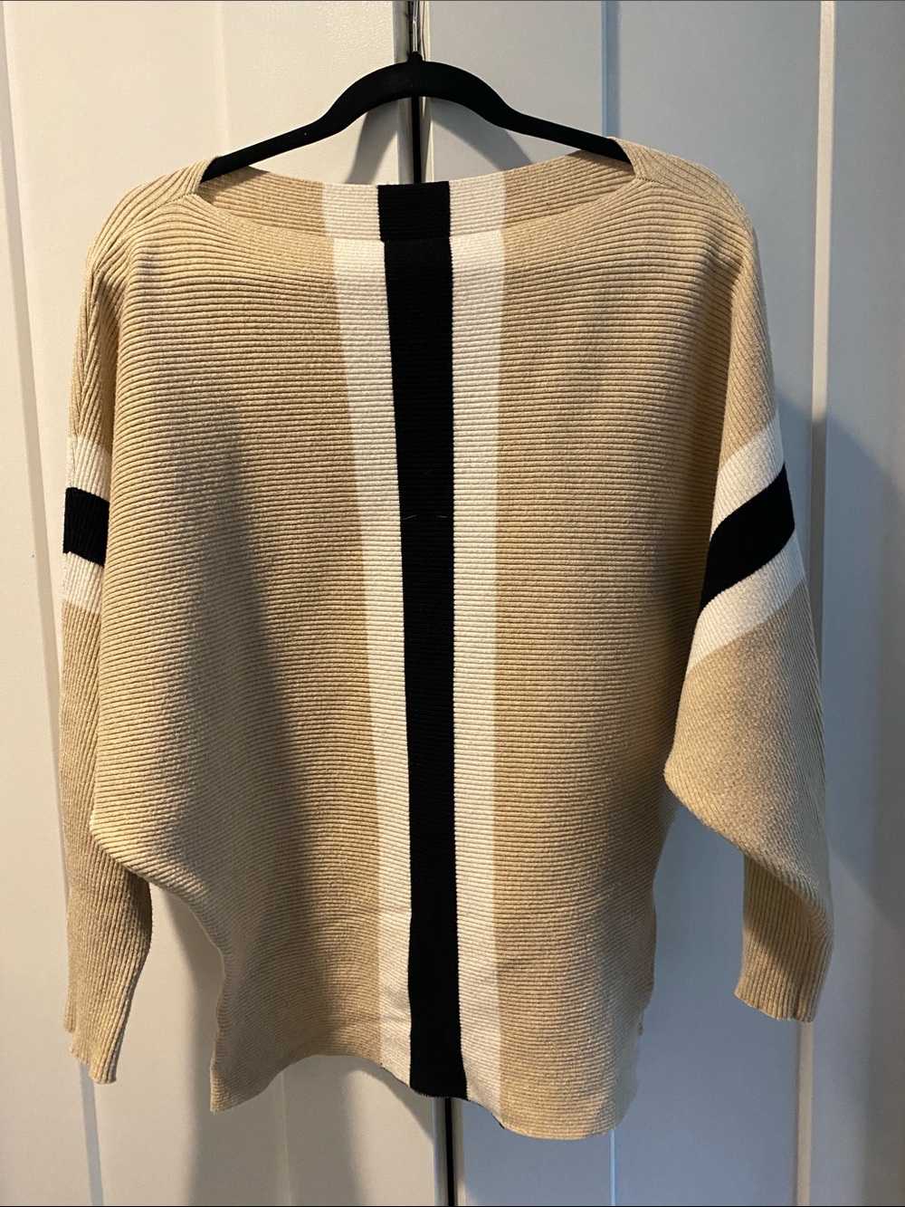 Beige Black and White Stripe Knit Sweater - Relaxed Women's Sweater
